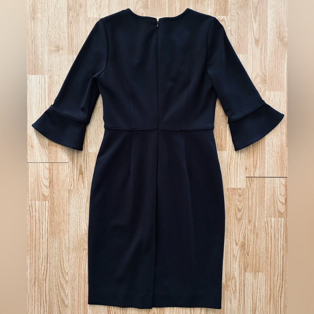 J Crew Black Ponte Knit 3/4 Bell Sleeve Sheath Dress Women's Size 2 - Picture 5 of 6
